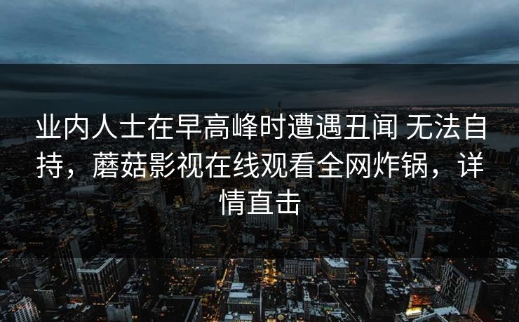 业内人士在早高峰时遭遇丑闻 无法自持，蘑菇影视在线观看全网炸锅，详情直击